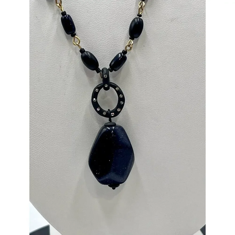 Sigrid Olsen Signed Dark Blue Glittery Stone Fashion‎ Statement Necklace